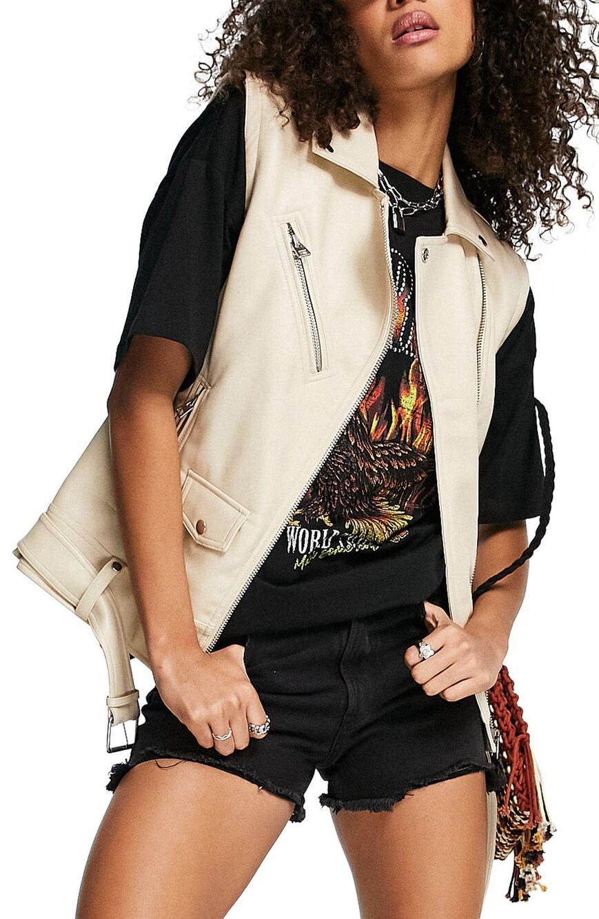 Topshop Sleek Cream Moto Vest Size 4